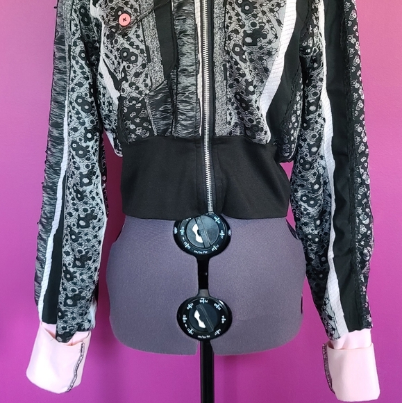OOAK Pink & Black Lace Lolita crop Hoodie Jacket - Picture 2 of 12